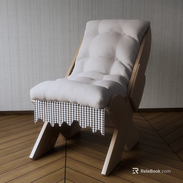 Stylish Single Sofa with Wooden Frame Light Fabric Cushion and Checkered Scalloped Edge Trim 3d model 