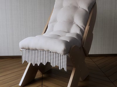 Stylish Single Sofa with Wooden Frame Light Fabric Cushion and Checkered Scalloped Edge Trim 3d model