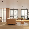Japanese Style Restaurant Interior Featuring Wooden Shoji Screen Large Windows And Natural Light