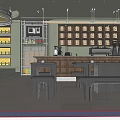Modern Coffee Shop Interior With Green Walls Wooden Counter Black Benches And Round Lights