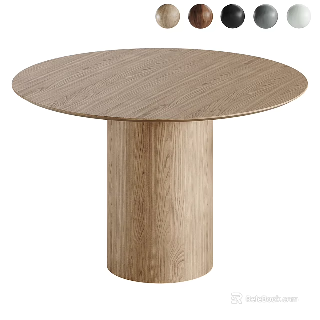 Modern Natural Wood Round Dining Table With Solid Cylindrical Base And Smooth Surface 3d model