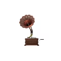 Vintage Phonograph Featuring Ornate Copper Horn And Solid Wooden Base Turntable 3d model