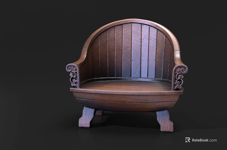 Wooden Outdoor Sofa With Curved Backrest Carved Armrests And Curved Legs 3d model 