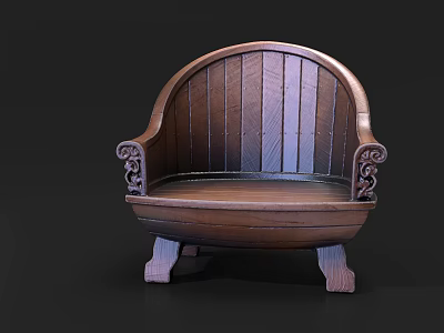 Wooden Outdoor Sofa With Curved Backrest Carved Armrests And Curved Legs 3d model