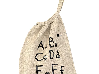 Cute Linen Drawstring Bag With Handwritten Alphabet Letters A to F 3d model