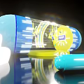 Futuristic Yellow Transparent Structure With Blue Accents And Glowing Elements