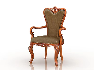 Classic Style Dining Chair With Wooden Frame Leather Seat And Carved Armrests 3d model