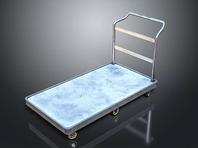Stainless Steel Platform Trolley With Flat Surface Metal Handle And Swivel Wheels 3d model