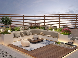 Modern Garden Roof Garden Balcony Landscape Outdoor Courtyard Plant Combination Dusk Balcony Terrace Landscape 3d model