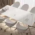 Modern White Conference Table with Four White Chairs Box Document and Wooden Floor