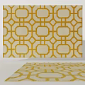 Decorative Beige and Yellow Square Rug With Intricate Geometric Pattern Design 3d model