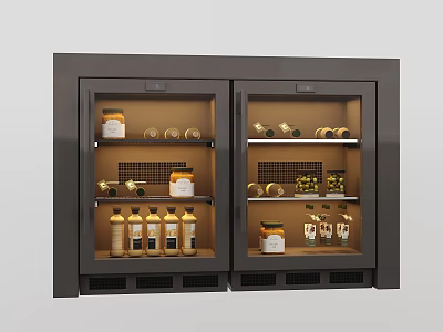 Modern Built in Refrigerator Freezer with Glass Door and Stored Food Items 3d model