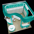 Turquoise Commercial Exhibition Booth Equipment With Shelves Round Display Stand And Cabinets For Retail