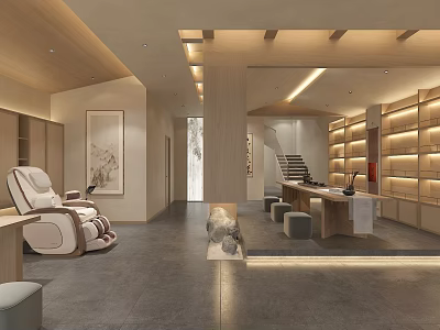 Modern Beauty Hair Salon Interior With Wooden Decor Comfortable Chairs And Workstations 3d model