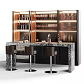 Elegant Modern Bar Interior With Marble Counter Leather Stools Glass Cabinet Wine Bottles And Glasses