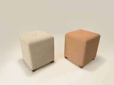 Two Square Textured Ottoman Footstools In Beige And Brown With Wooden Legs 3d model