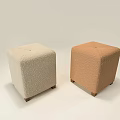 Two Square Textured Ottoman Footstools In Beige And Brown With Wooden Legs