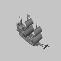 Classic Sailing Ship With Multiple Masts White Sails Wooden Hull And Red Flag 3d model