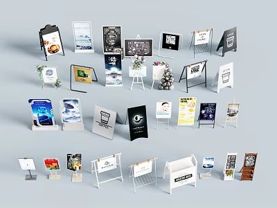 Various Advertising Display Stands With Different Designs And Retail Signage Styles 3d model