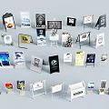 Various Advertising Display Stands With Different Designs And Retail Signage Styles