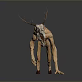 Grotesque Creature Sculpture with Deer Antler Skull and Distorted Limbs 3d model