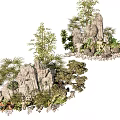 Rockery Stones Decorated With Lush Green Plants In Garden Landscape Design