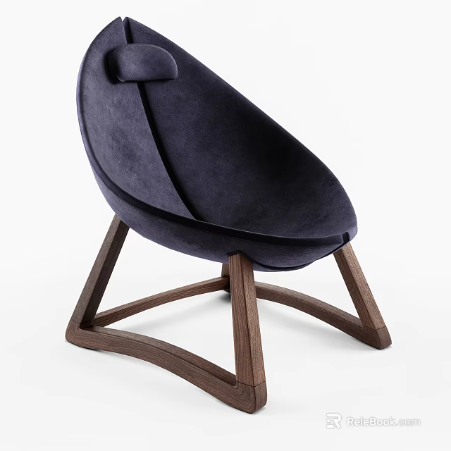 Comfortable Dark Blue Velvet Accent Chair With Modern Elegant Design And Sturdy Wooden Legs 3d model 