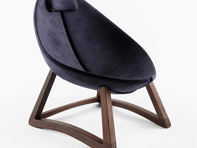 Comfortable Dark Blue Velvet Accent Chair With Modern Elegant Design And Sturdy Wooden Legs 3d model