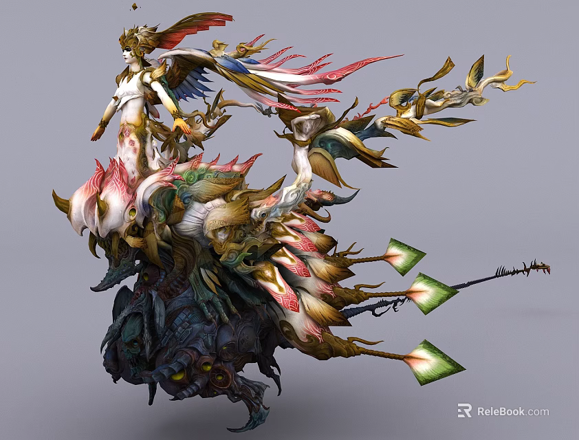 Game And Movie Character With Colorful Feathers Mythical Wings And Ornate Details 3d model 
