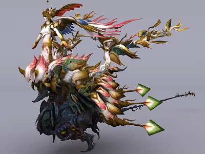 Game And Movie Character With Colorful Feathers Mythical Wings And Ornate Details 3d model