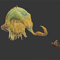 Vibrant Fantasy Creature Game Character With Claws Tail And Small Elf In Dark Background Reflection