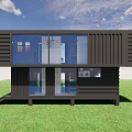 Modern Container Single Family House With Dark Brown Exterior Large Glass Windows And Green Lawn