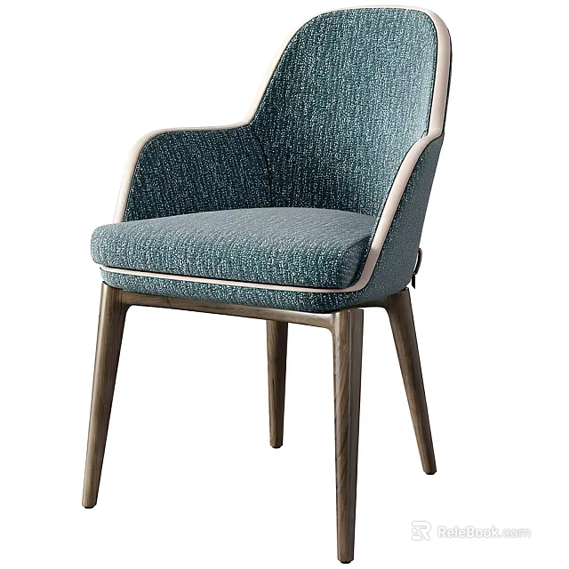 Modern Teal Blue Accent Chair With Fabric Upholstery And Wooden Legs 3d model 