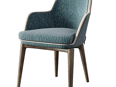 Modern Teal Blue Accent Chair With Fabric Upholstery And Wooden Legs 3d model