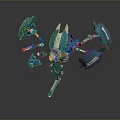 Futuristic Blue Mechanical Robot With Multiple Metallic Arms And Wing Like Components