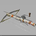 Handcrafted Crossbow Featuring Wooden Grip Metal Frame And Colorful Decorative Patterns