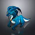 Blue Horned Dragon Mythical Creature Standing With Golden Accents And Smooth Scales