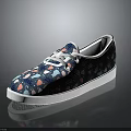 Casual Canvas Shoes Blue Base With Colorful Abstract Patterns White Laces And White Rubber Sole
