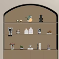 Decorative Ornament Set on Arched Wooden Shelves with Rabbit House Astronaut Mushroom Star and Books