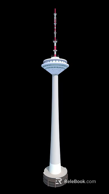 Tall White Tower Featuring Circular Observation Deck And Sleek Slender Structure 3d model