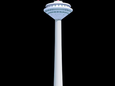 Tall White Tower Featuring Circular Observation Deck And Sleek Slender Structure 3d model