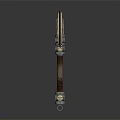 Ornate Decorative Axe With Intricate Gold Blue Patterns And Brown Handle