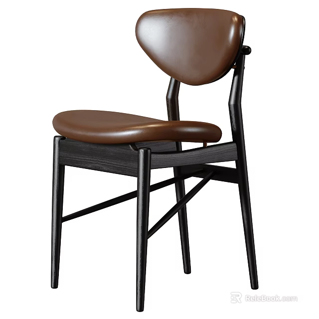 Modern Dining Chair With Brown Leather Seat And Black Metal Frame Design 3d model 