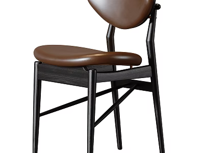 Modern Dining Chair With Brown Leather Seat And Black Metal Frame Design 3d model