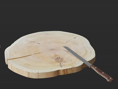 Wooden Cutting Board and Sharp Knife as Essential Kitchen Tools for Home Cooking 3d model