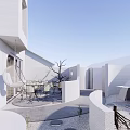 Detached Villa with White Architecture Outdoor Courtyard and Outdoor Furniture Green Plants