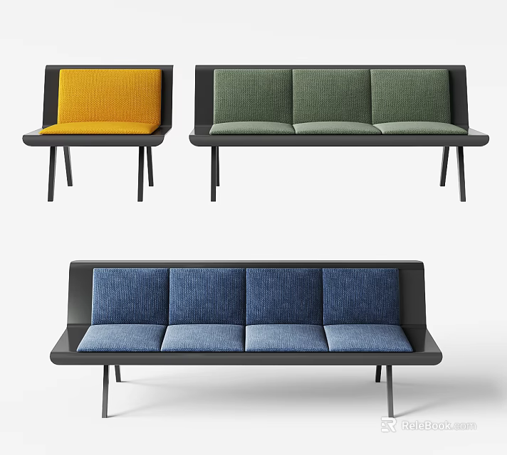Modern Public Chairs Featuring Yellow Green Blue Upholstered Seats And Black Legs 3d model 