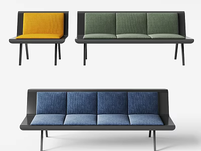 Modern Public Chairs Featuring Yellow Green Blue Upholstered Seats And Black Legs 3d model