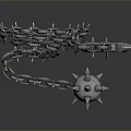 Medieval Spiked Chain Weapon with Metallic Links Spiked Ball and Red Handle Spear Head