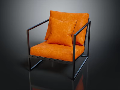 Stylish Modern Orange Accent Chair With Black Metal Frame Soft Cushion And Pillow 3d model